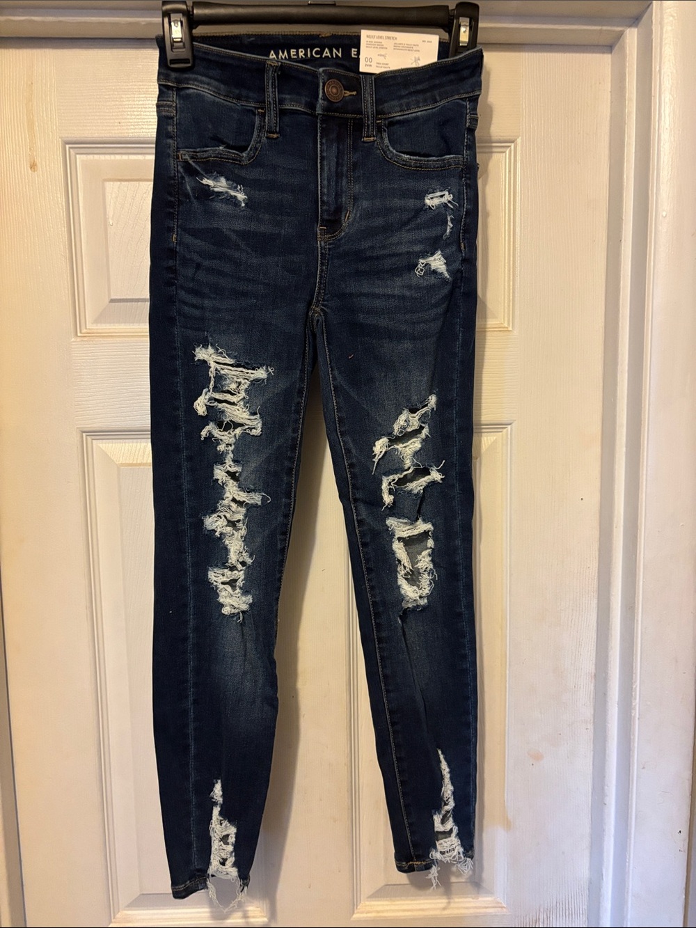 American Eagle Outfitters Dark Blue Ripped Skinny Jegging Jeans Size 00